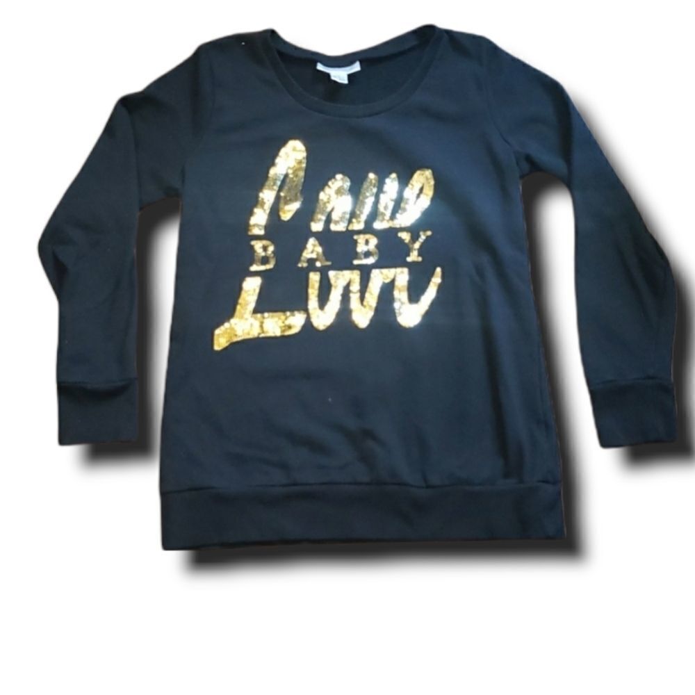 Motherhood Maternity Baby Love Sequin Black Long Sleeve Sweatshirt Size Small
